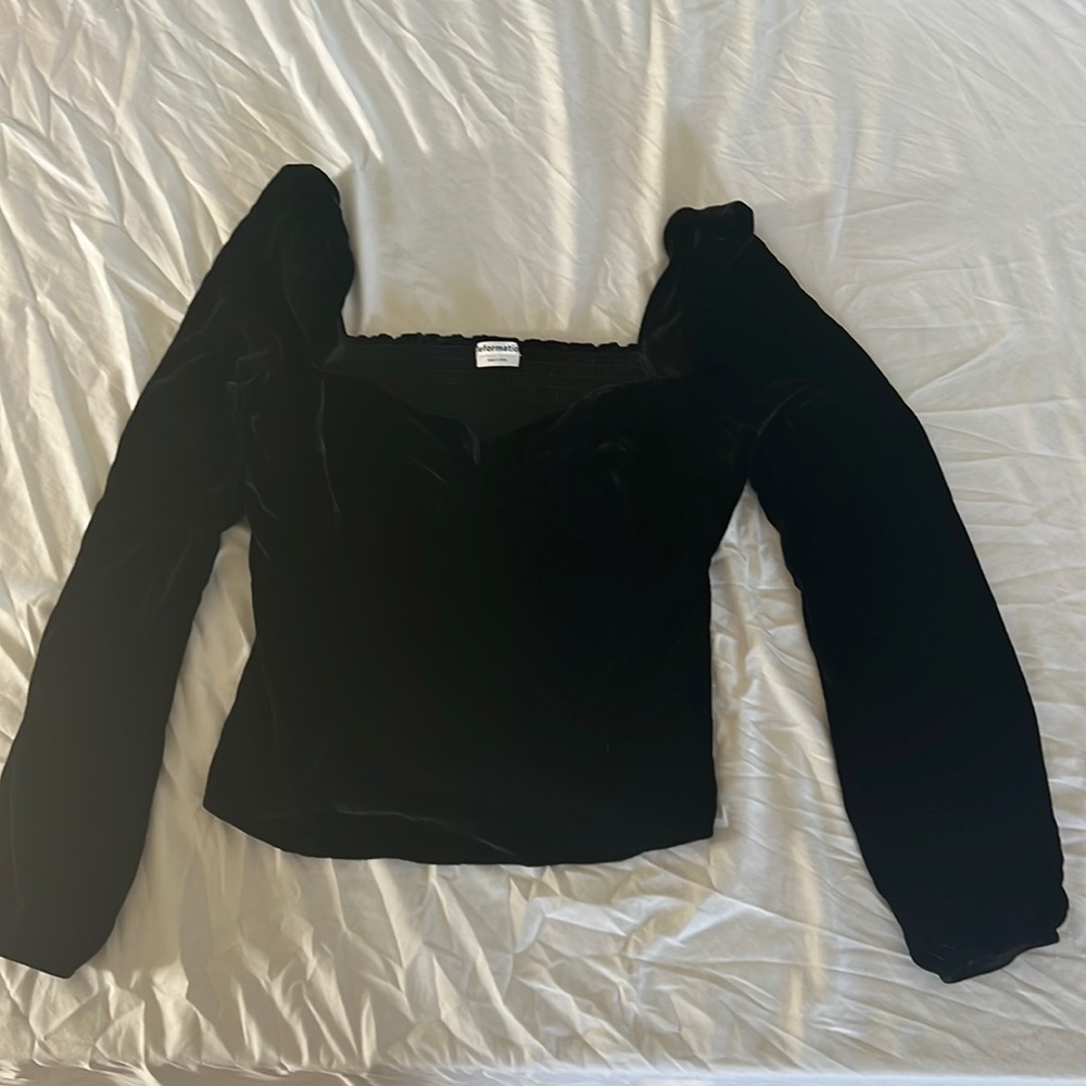 Reformation Black velvet long sleeve top